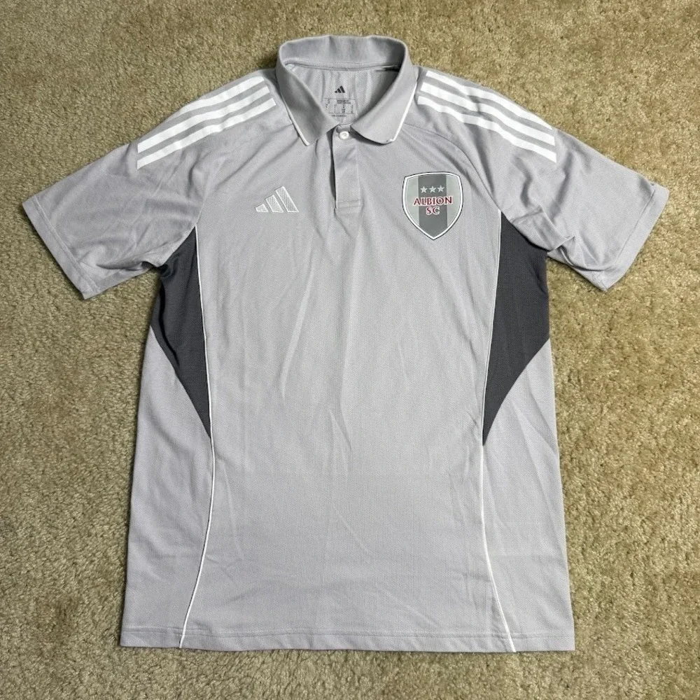 Adidas Albion SC Mens Polo Small Gray Soccer Jersey 3 Stripe